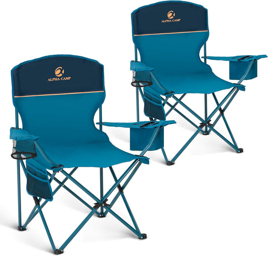 HIGH POINT SPORTS 2 Pack Portable Camping Chair for Adults, Folding Outdoor Camp Chair Lightweight Lawn Chairs Folding Collapsible Chair for Camping, Tailgates, Beach, Blue, Support 250 lbs