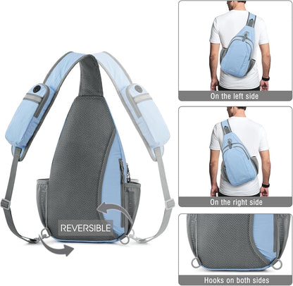 G4Free Sling Bag RFID Blocking Sling Backpack Crossbody Chest Bag Daypack for Hiking Travel (Light Blue)