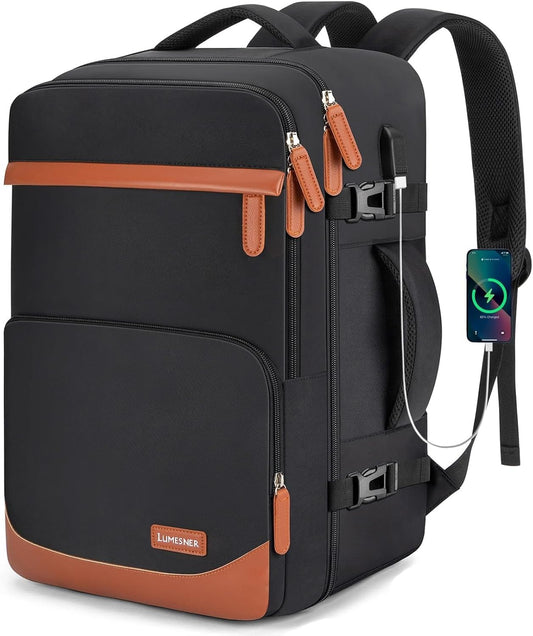 50L Travel Backpack with USB Charging Port, Water-Resistant Carry On Backpack for Men Women, Business Laptop Backpack for Trips & Commutes, Fits 18 Inch Laptop