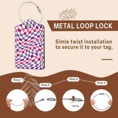 2 Pack Checkered Luggage Tags for Suitcases, Plaid Leather Luggage Tag Waterproof, Name ID Labels with Privacy Cover Suitcases Bag Luggage Tags for Travel, Travel Accessory Luggage Tag