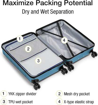 KYME 26 Inch Luggage TSA Approved Hardshell 26" Suitcases with Spinner Wheels Durable Medium Travel Checked Luggage with Cup Holder for Women Men Blue