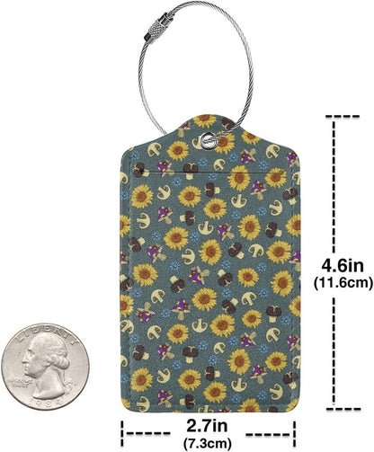 Sewant Mushrooms Leather Luggage Tag with Stainless Steel Ring, Fun Name Id Card Cover Travel Bag Tag Set, Suitable for Travel Bag Luggage Women Men 1 PCS