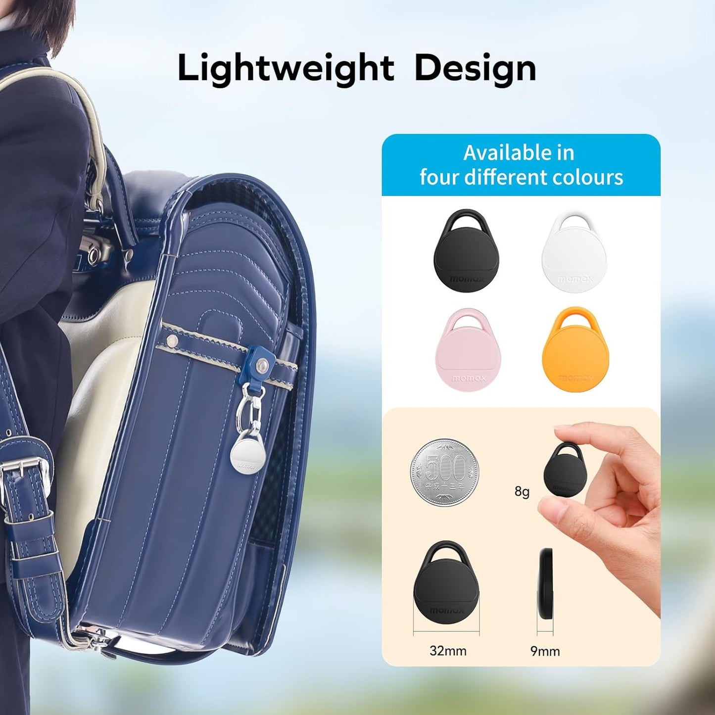 Momax Key Finder Tracker Tag - [Apple MFi Certified] Smart Bluetooth Tracking Device with Find My (iOS Only), Replaceable Battery, DIY Stickers, for Wallets, Luggage, Suitcases, Backpacks, 4 Pack