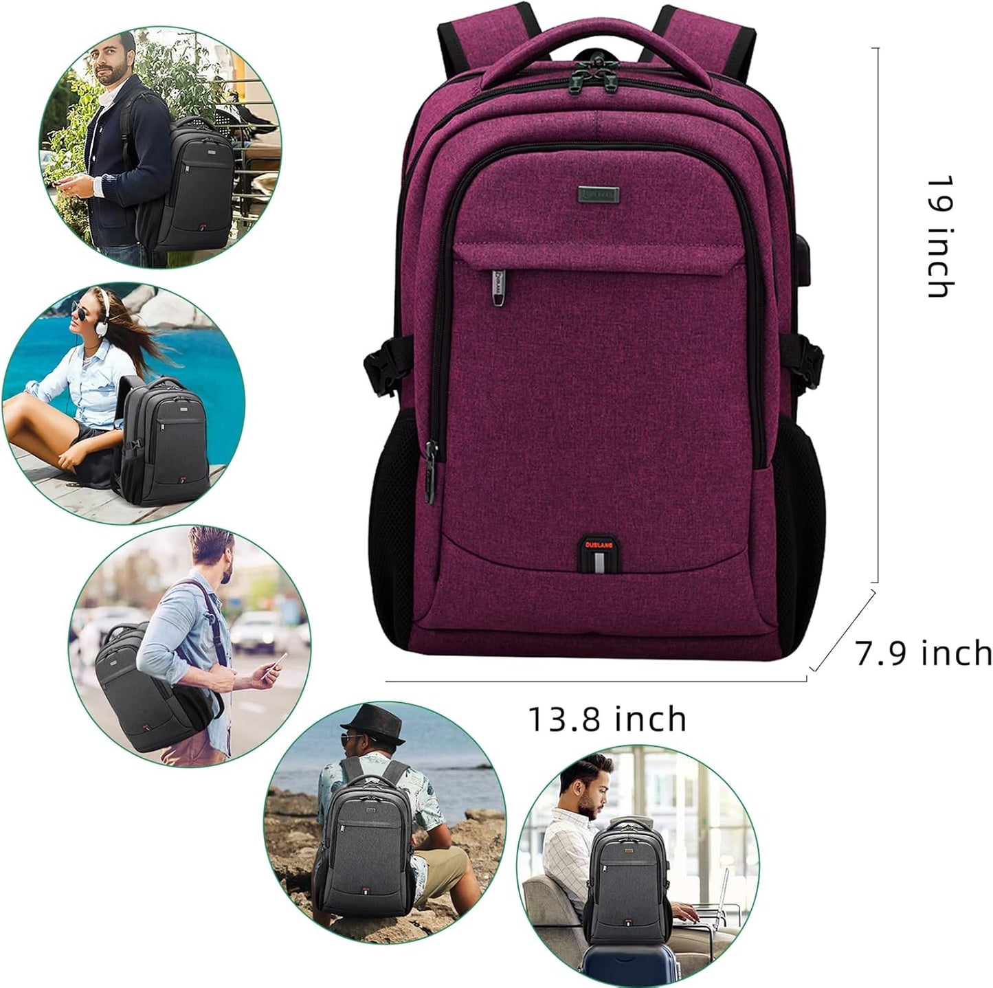 DUSLANG 17 Inch Laptop Backpack for Travel Water Resistant College Backpack for Women Laptop Bag with USB Charging Port Work Backpack,Rose