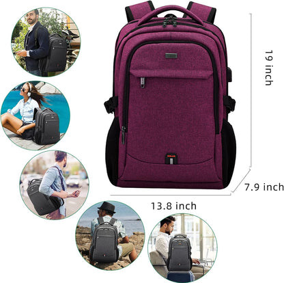 DUSLANG 17 Inch Laptop Backpack for Travel Water Resistant College Backpack for Women Laptop Bag with USB Charging Port Work Backpack,Rose