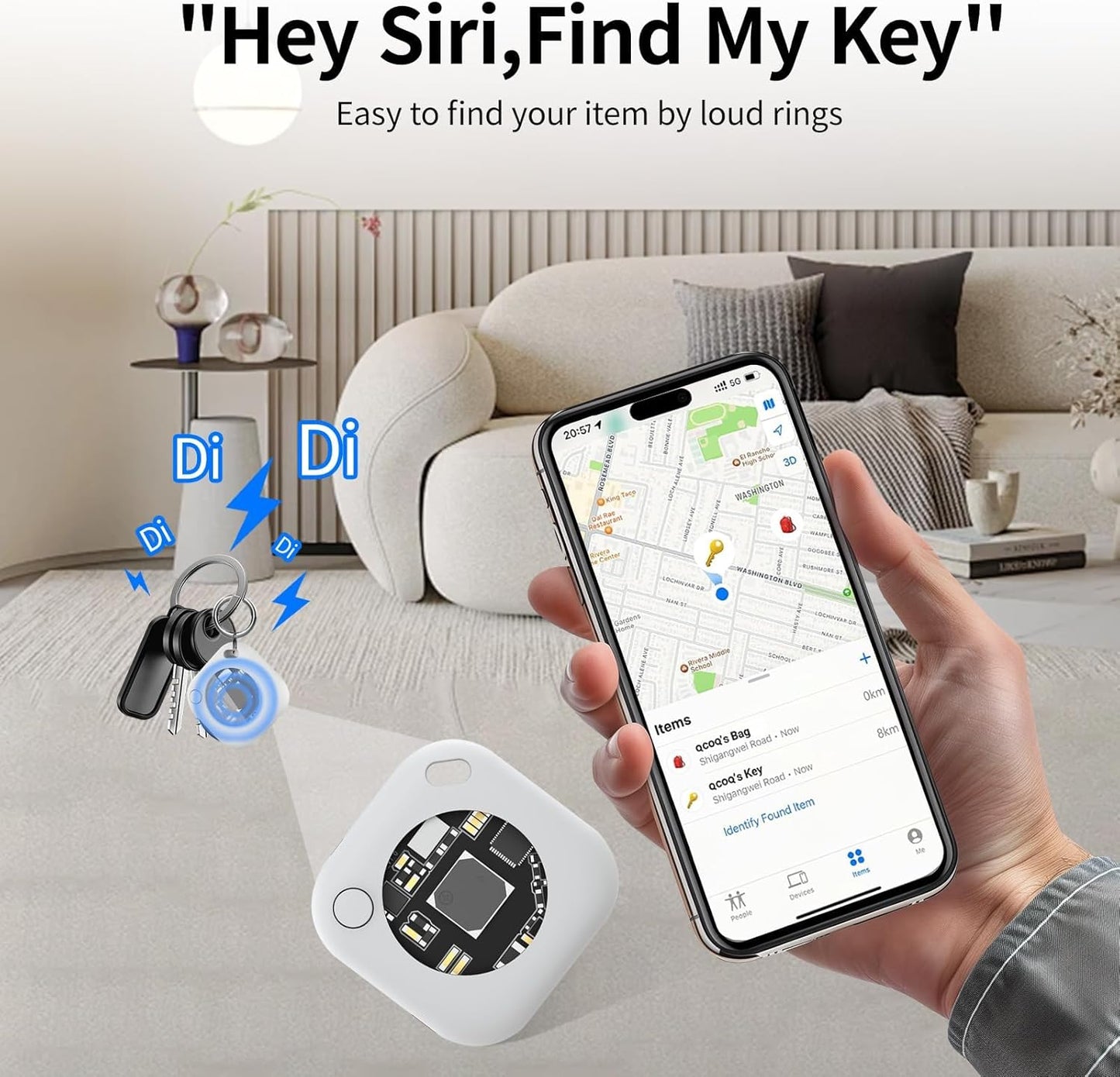 Air Tracker Tags-2 Pack, 5.3 Bluetooth Tracker Work, 100dB Sound, Smart Tag with Keychain/Lanyard, Item Finder for Luggage/Key/Suitcase, Replaceable Battery, Black.White，with Apple Find My (iOS Only)