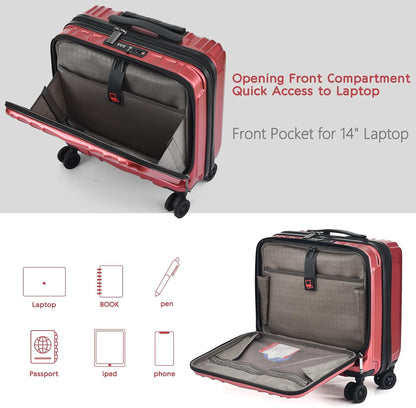 TydeCkare 16" Carry on Luggage with 2 Laptop Compartments, Lightweight Hardshell ABS+PC Suitcase with Dual Control TSA Lock, with YKK Zipper, 4 Spinner Silent Wheels, for Business Travel, Wine Red