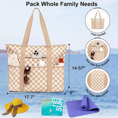 LEDAOU Beach Bags for Women, Beach Bags Waterproof Sandproof, Packable Beach Tote Bag with Zipper Travel Sports