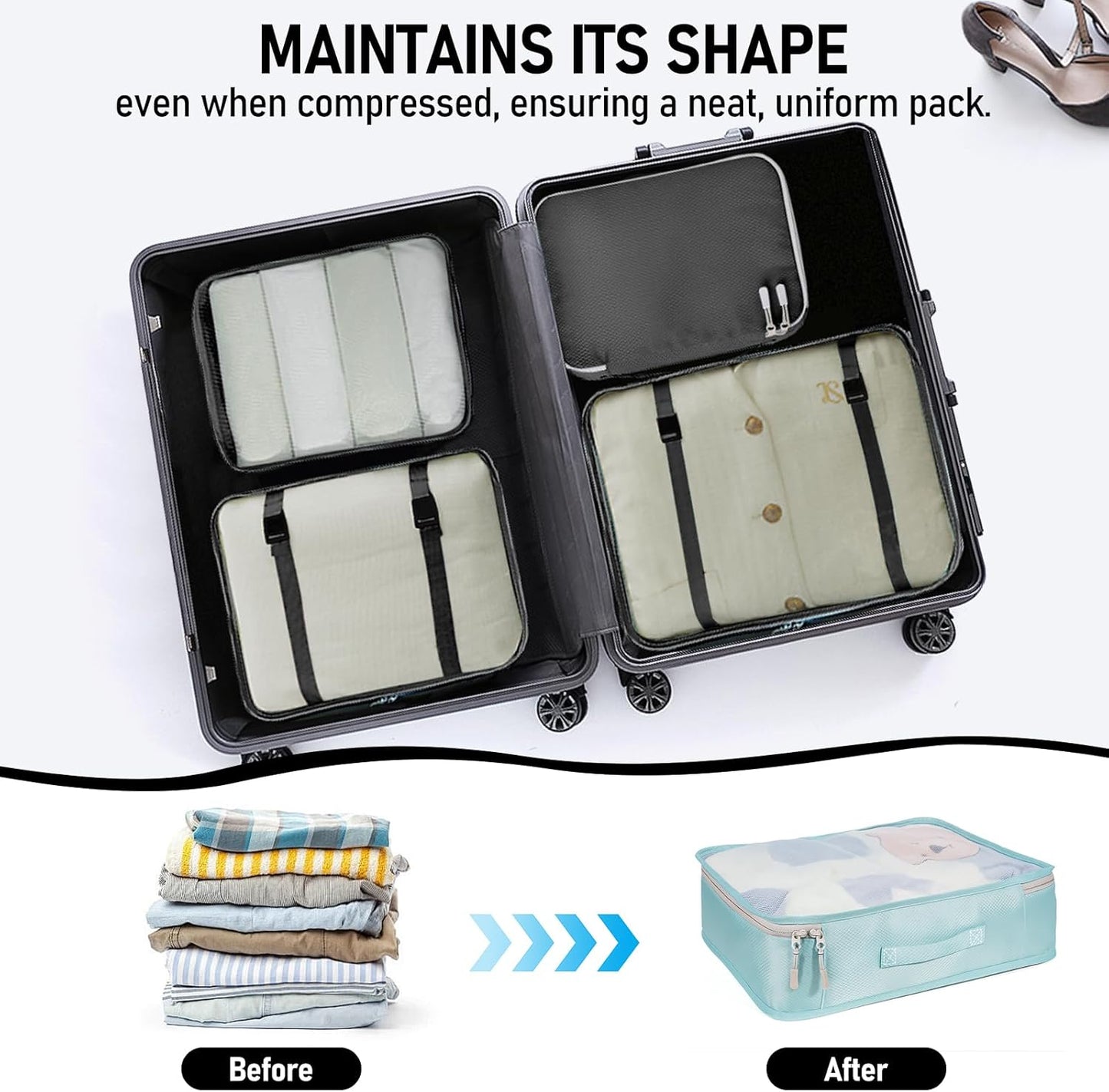 4-Piece Packing Cube Set - Lightweight Luggage Organizers for Travel, Vacation and Suitcases - Durable Accessories with Compression