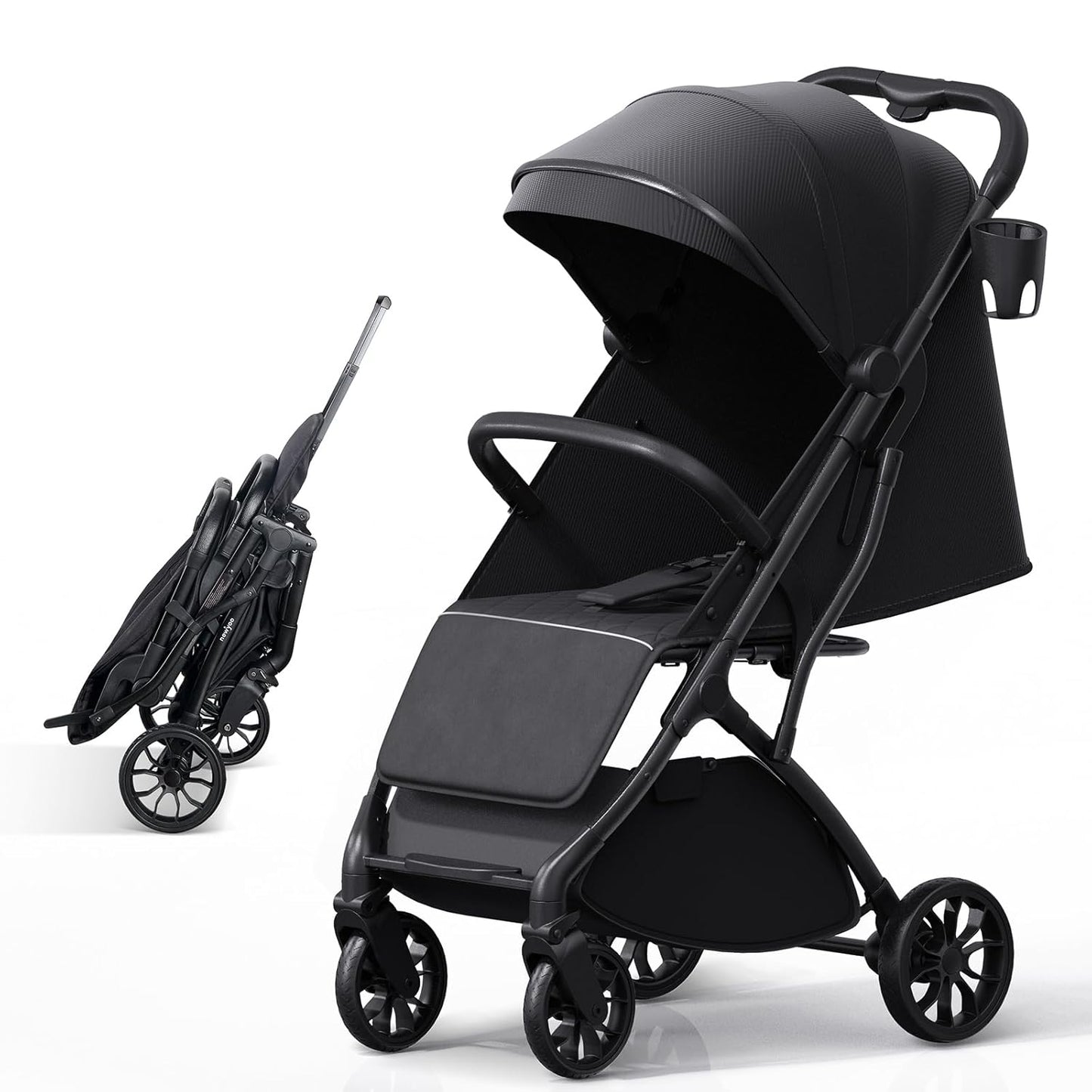 newyoo Lightweight Baby Travel Stroller, Compact Toddler Strollers w Telescoping Handle, Cup Holder & Storage Pocket, One-Hand Quick Fold, Near Flat Recline Seat, TR18, Black