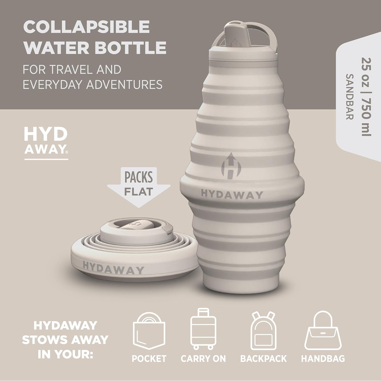 HYDAWAY 25oz Collapsible Water Bottle - BPA-Free, Leakproof, Lightweight, and Space-Saving - Perfect for Hiking, Travel, and All-Day Hydration