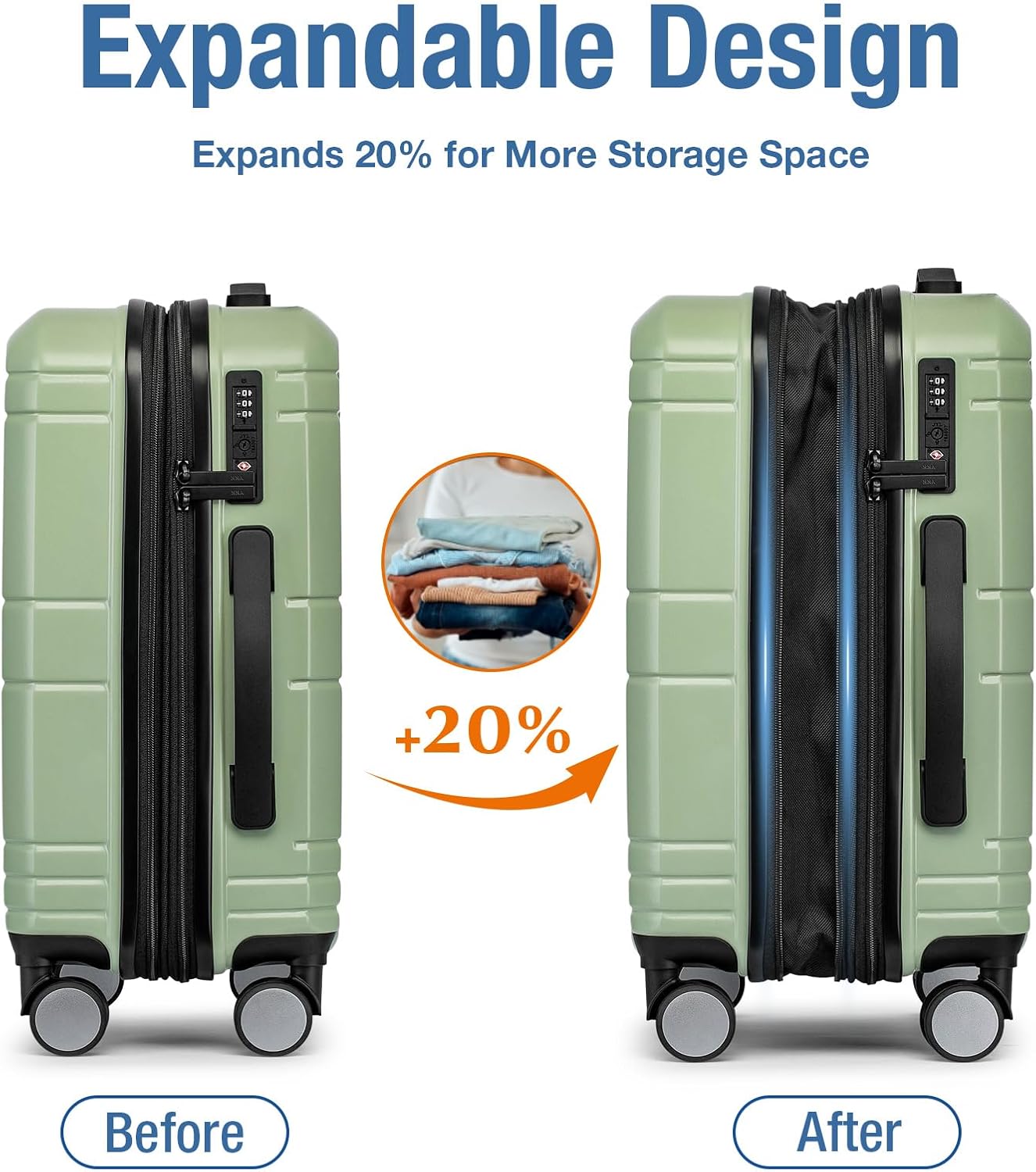 KYME Carry On Luggage 22x14x9 Airline Approved with TSA Lock Hard Shell Carry On Suitcase Lightweight Suitcases with Wheels Small Luggage for Men Women,Carry-On 20 Inch,Lt Green