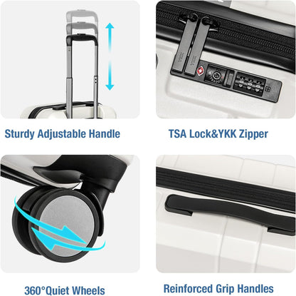 KYME Carry On Luggage 22x14x9 Airline Approved with TSA Lock Hard Shell Carry On Suitcase Lightweight Suitcases with Wheels Small Luggage for Men Women,Carry-On 20 Inch,White