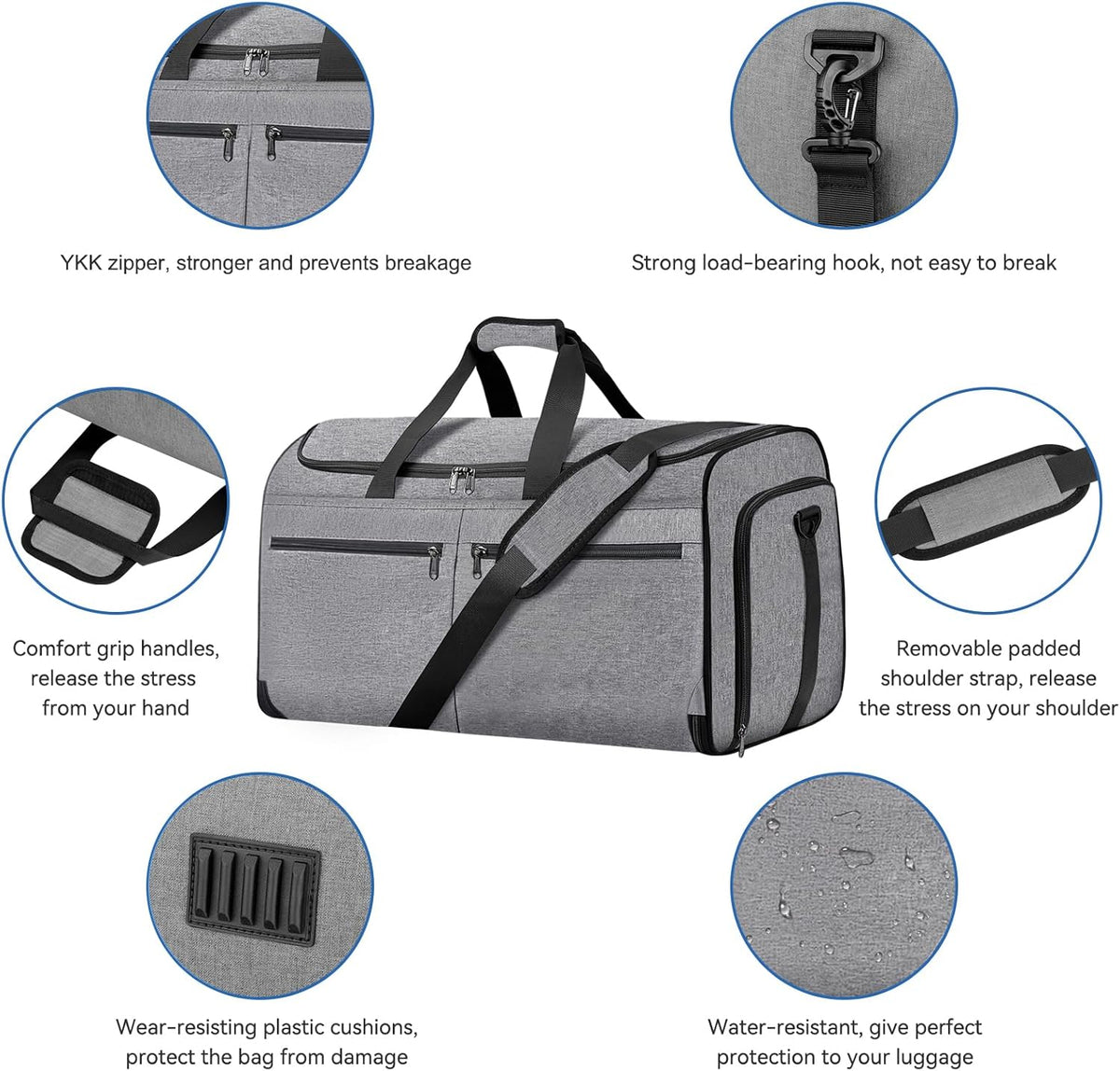 Carry on Garment Bag for Travel, Bukere Convertible Travel Duffel Suit with Shoe Compartment, Detachable Shoulder Strap, 2 in 1 Weekender Men Women