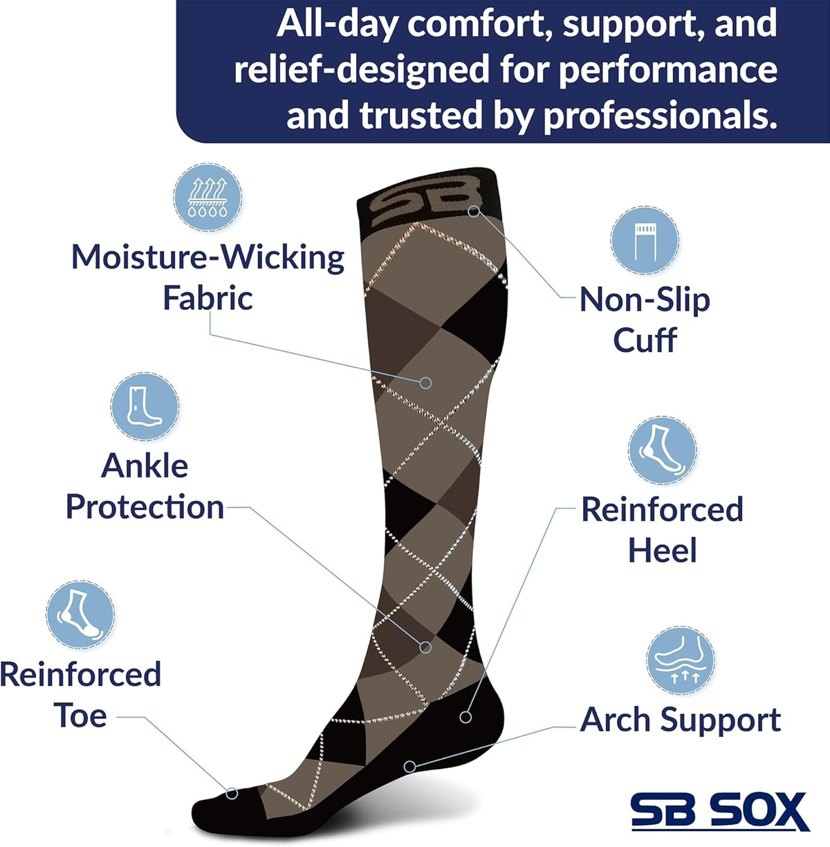 SB SOX Compression Socks for Men & Women (20-30 mmHg) - Best Support Stockings for Travel, Medical, and Sports - Perfect for Everyday Wear
