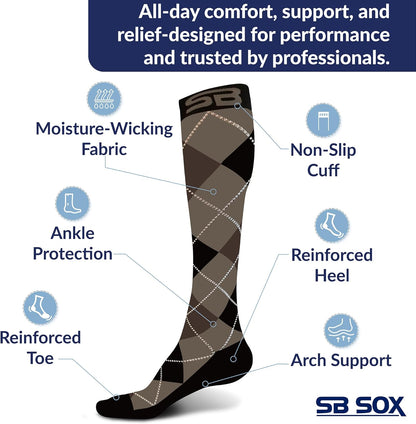 SB SOX Compression Socks for Men & Women (20-30 mmHg) - Best Support Stockings for Travel, Medical, and Sports - Perfect for Everyday Wear