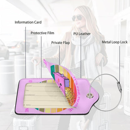 2 Pack Luggage Tags for suitcases Cute Pink Trash on fire I'm Fine It's Fine Luggage Tag, Leather Stainless Steel Loop Label Tag for Men Women Travel Bag Suitcase(Pink Trash)