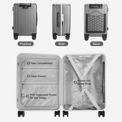 MRPLUM Carry On Luggage Double Handle Suitcase with Net Pocket,Hard Shell Spinner Wheels Luggage with TSA Lock&Seat Belt,20 inch,Grey