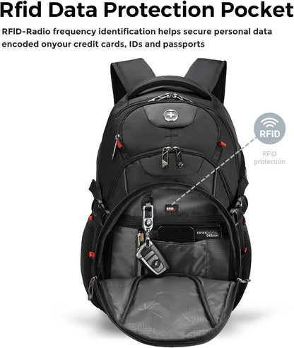 Swissdigital Design Laptop Backpack with USB Charging Port, TSA Travel Backpack Fits 15.6 inches Computer, 31L College School Backpack for Men, Black | SD803