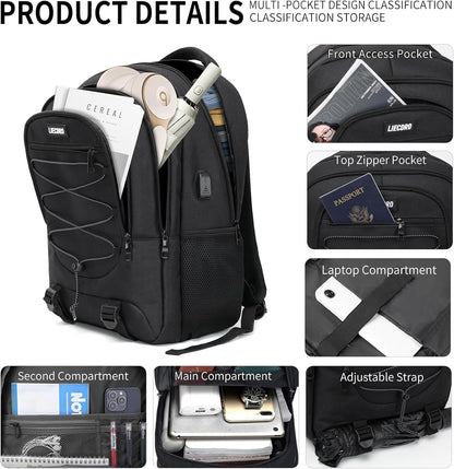 Black Backpack for Men Women, Backpack for School, School Backpacks for Boys Girls Teens, 17.3 inch Laptop Back Pack with USB Charging Port, Large College Book Bag, Business Work Travel Bookbag