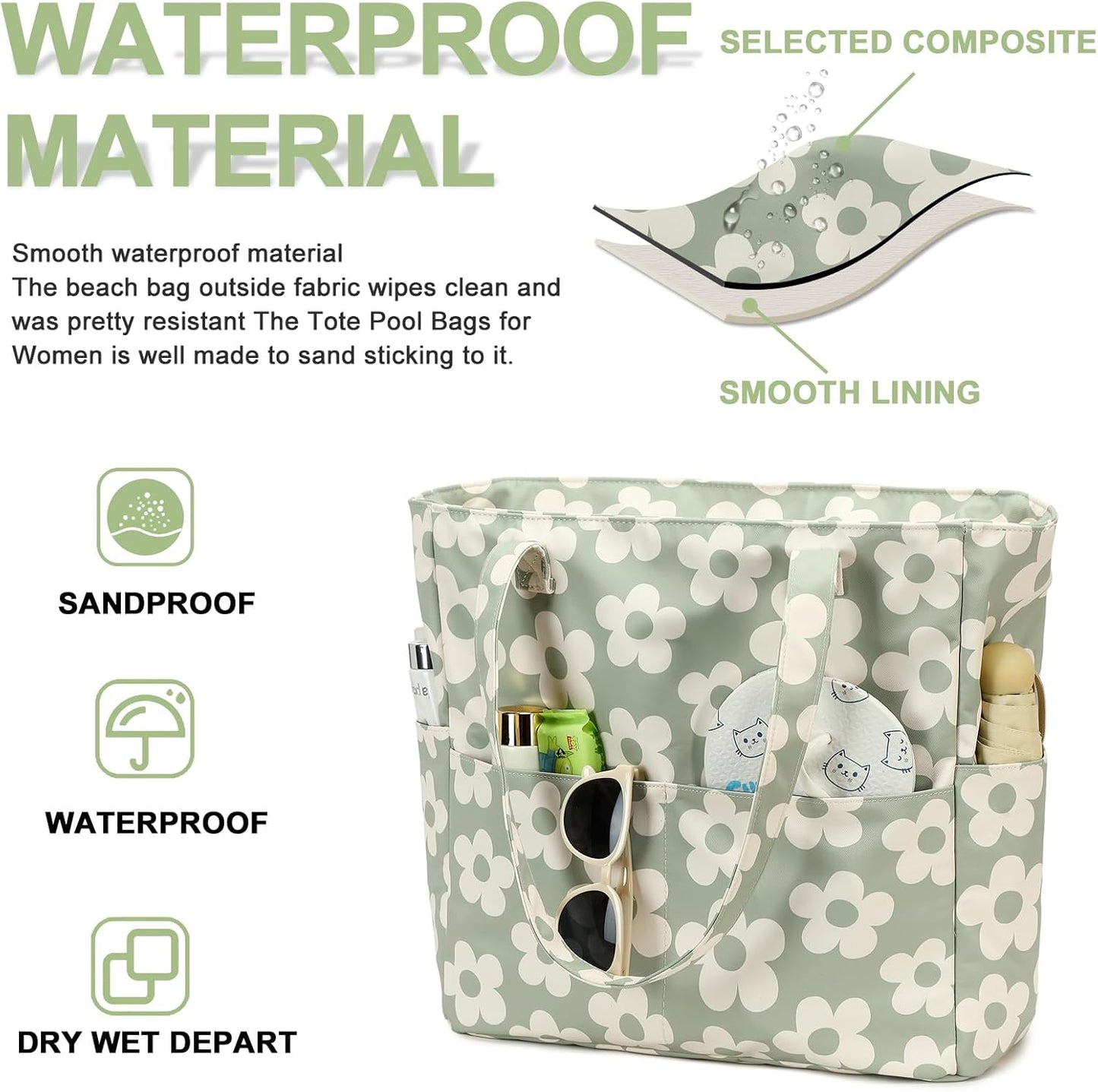 Waterproof Beach Tote Pool Bags for Women Ladies Extra Large Gym Tote Carry On Bag With Wet Compartment for Weekender Travel