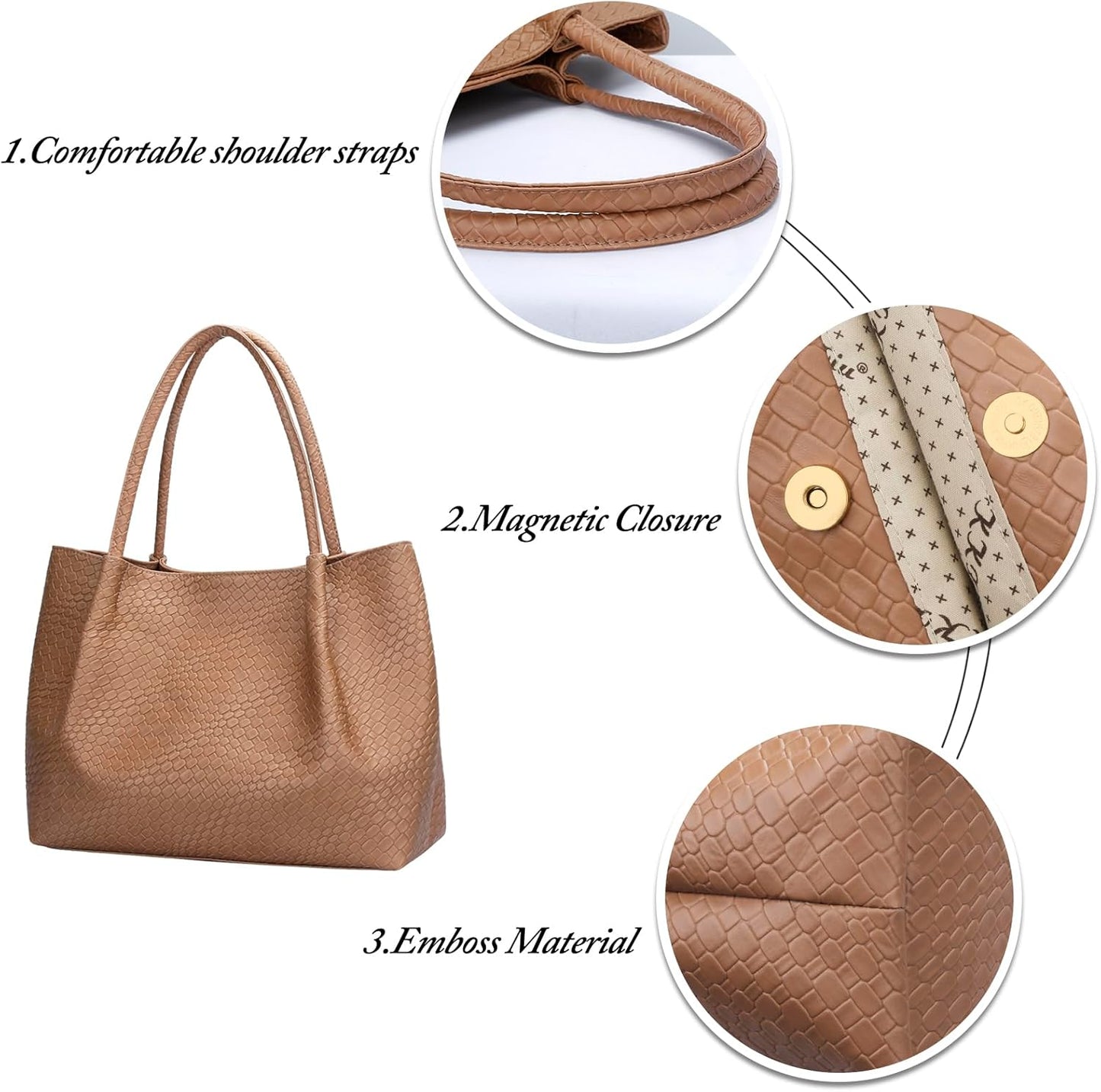 KKXIU Tote Bag for Women Vegan Leather Shoulder Purse Large Capacity Travel Bag