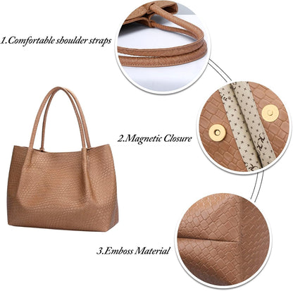 KKXIU Tote Bag for Women Vegan Leather Shoulder Purse Large Capacity Travel Bag