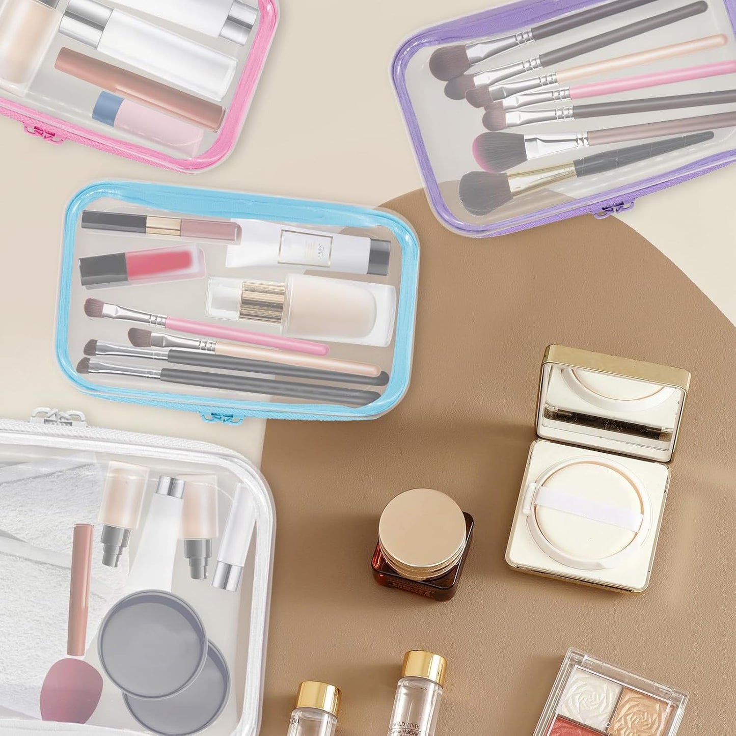 4PCS Clear Hard Zipper Case - Portable Organizer Pouches, Waterproof Plastic Cosmetic Bag,Travel Organizer Box for Cable, Make up Tools and Toiletries