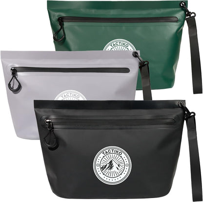 3-Pack Tactiko Heavy-Duty Splash Water Resistant Zipper Pouches - Hold-All Organizers for Dry Bags, Travel Bags (3, Black/Gray/Green)