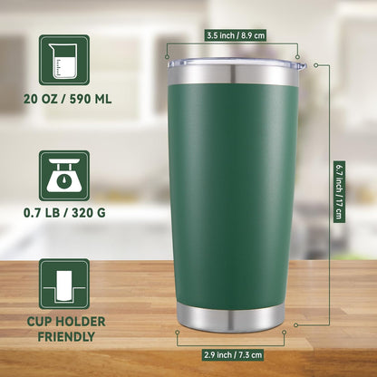 20 oz Tumblers Bulk Stainless Steel Tumbler with Lid Double Wall Vacuum Insulated Coffee Mug 20oz Powder Coated Cup for Hot and Cold Drinks, Dark Green, 6 pack