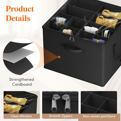 Lifewit Shoe Storage Organizer for Closet, Fits 12-16 Pairs, Large Shoe Box Storage Containers with Clear Cover and Reinforced Handles, Foldable Storage Bins Fit for Boots Heels Sneakers, 3 Pack Black