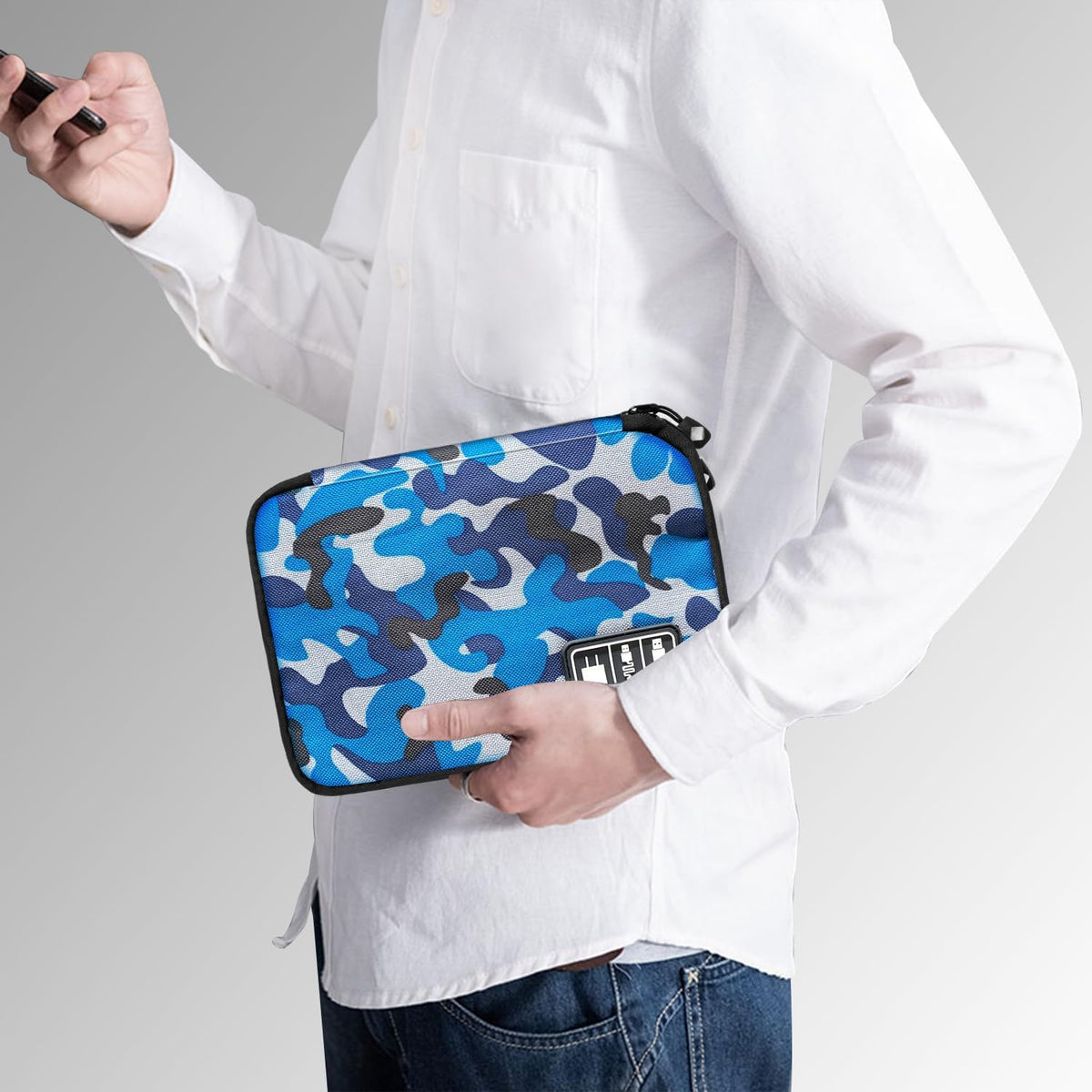 Electronics Travel Organizer,Portable Waterproof Electronic Travel Storage Bag for Small Charging Cord Storage,Charger,SD Card etc,for Travel,Business-Blue Camouflage