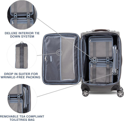 Travelpro Platinum Elite Softside Expandable Carry on Luggage, 8 Wheel Spinner Suitcase, USB Port, Suiter, Men and Women, Vintage Grey, Carry On 21-Inch