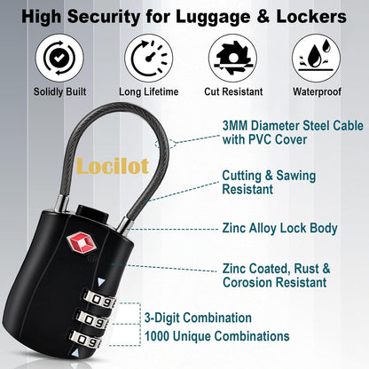 5pcs TSA Approved Luggage Locks with 10pcs Zipper Locks, Zinc Alloy Combination Locker Suitcase Lock, TSA Locks for Luggage, Combination Lock for Locker Backpack (TSA007)