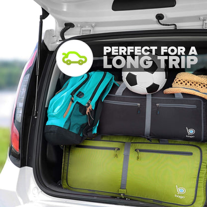 Bago Large Foldable Duffel Bags for Traveling Women & Men - 80L Packable Duffle Bag for Travel with Shoe Compartment - Water Repellant, Heavy Duty, Lightweight Folding & Collapsible (Green)