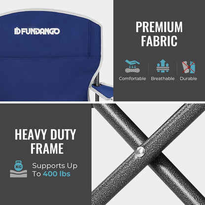 FUNDANGO Folding Camping Chair with Table, 2 Pack Portable Heavy Duty Outdoor Padded Chairs for Adults with Cup Holders for Lawn Beach Picnic Outside Travel (Blue)