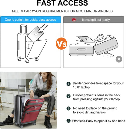 KROSER Hardside Expandable Carry On Luggage 22x14x9 Airline Approved With Front Business Pockets, 20 Inch Suitcases with Wheels, Carry on Suitcase with TSA Lock & USB Port, Black-Dark Red