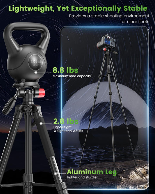 74"-Camera-Tripod, Porfessional Aluminum Heavy Duty Tripod Stand for Mirrorless Camera/DSLR/Cell Phone/Camcorder, with Holder and Travel Bag