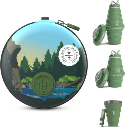 HYDAWAY Pocket Pint - 16oz Collapsible Silicone Cup with Stainless Steel Rim and Protective Travel Case - Reusable, Compact Drinkware for Camping, Festivals, and Everyday Use