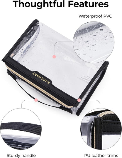 BAGSMART TSA Approved Toiletry Bag, Clear Travel Toiletry Bag, Makeup Cosmetic Pouch Bag for Women Men Carry on Airline Quart Size Organizer for Travel Essentials (Gray, Pack of 2)