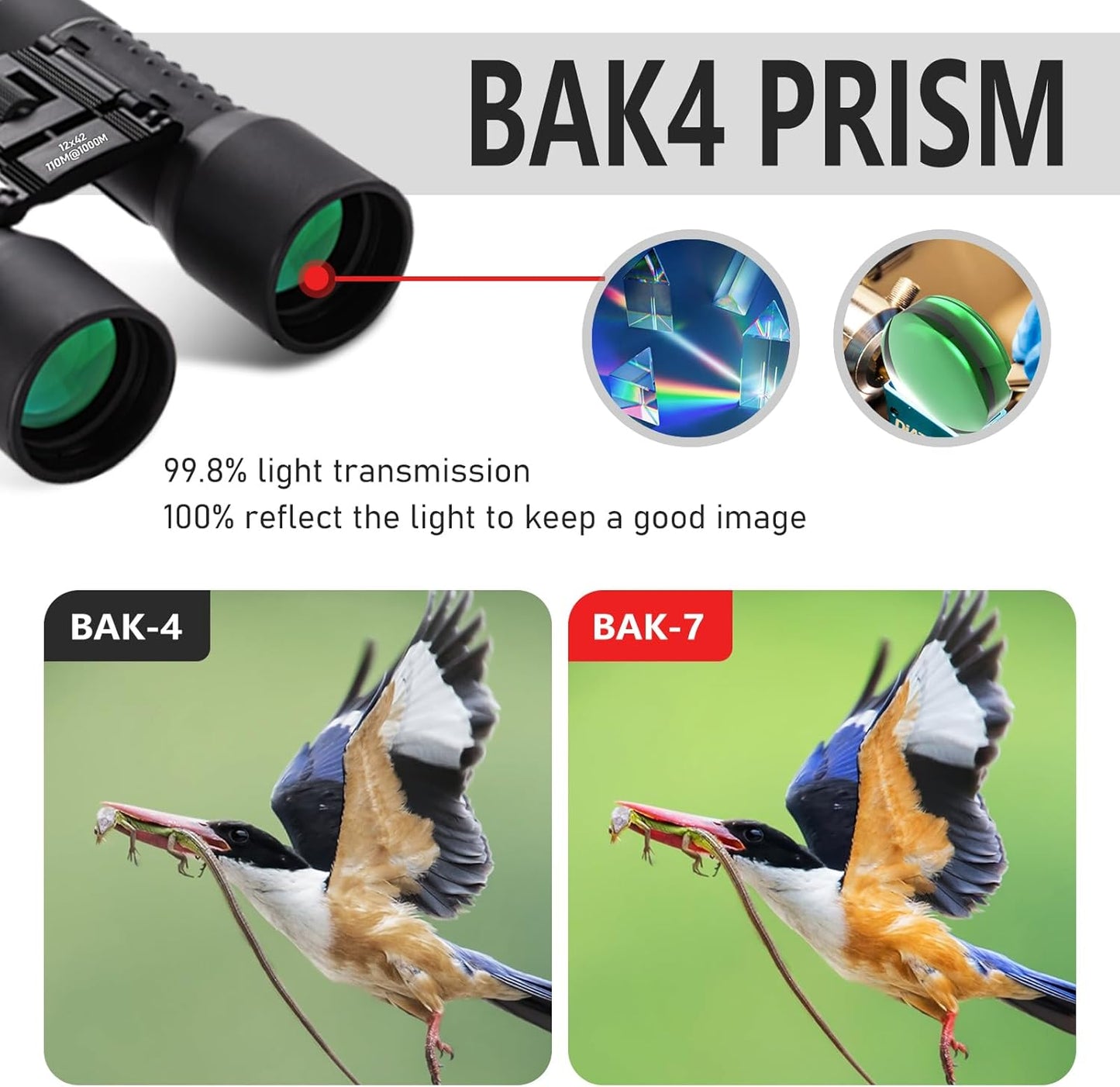 12x42 HD Binoculars for Adults, Professional Large View Binoculars with Clear Low Light Vision, Waterproof for Bird Watching, Hunting, Travel, Hiking, Sports, Concerts