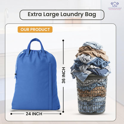 LFH Home Cotton Canvas Large Laundry Bag with Handle, Heavy Duty Drawstring Closure Washable Laundry Bags, School Travel, Home, Hotel, College Dorm, Organizer Sack, Toys Clothes 24x36-Sky Blue
