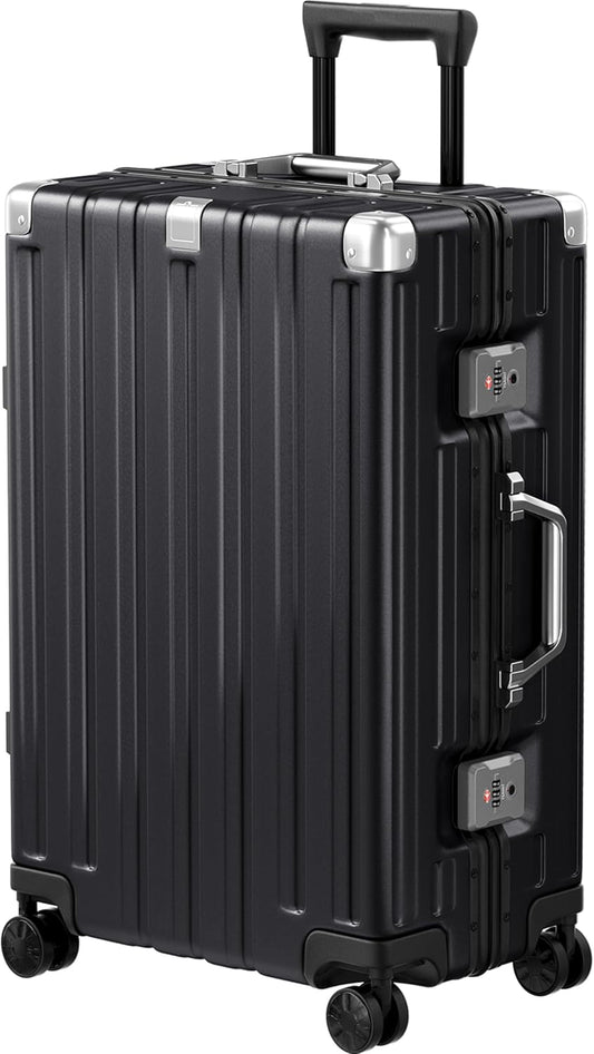 Krute Luggage 24 Inch Aluminum Frame Zipperless Suitcase with Spinner Wheels Checked Luggage PC+ABS Lightweight Hardshell