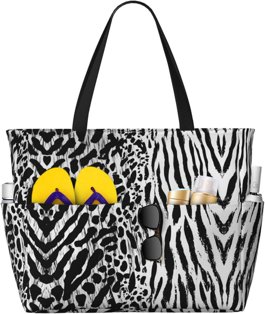 Beach Bag for Women Beach Tote Bag Waterproof Sandproof Large Bags with Zipper Big Capacity for Vacation Travel