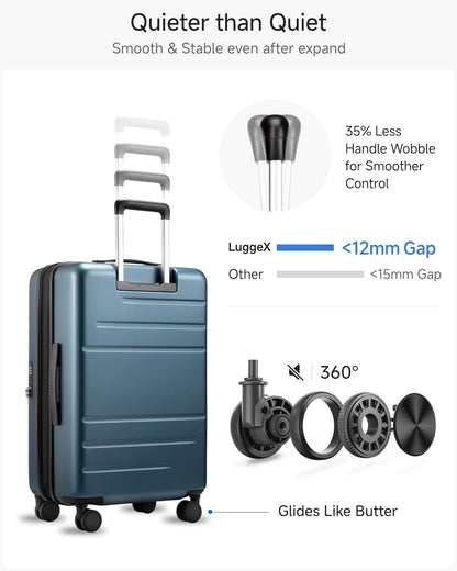 Checked Luggage Top Opening, FLT Expandable Polycarbonate Hard Shell Suitcase with Wheels (FLO-Lite, Blue, 24 Inch, 63L-70L)