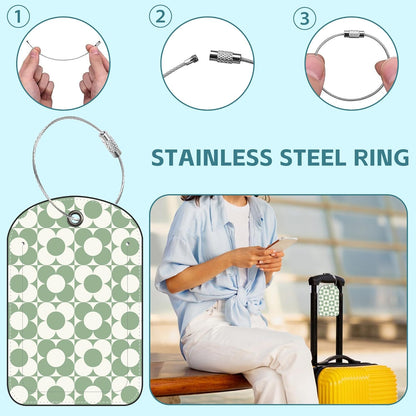 2 Pack Cute Luggage Tag for Suitcases Vintage Groovy Flowers Leather Luggage Tags with Stainless Steel Loop Privacy Flap Name Tags,Men and Women Travel Bag Suitcase Tags