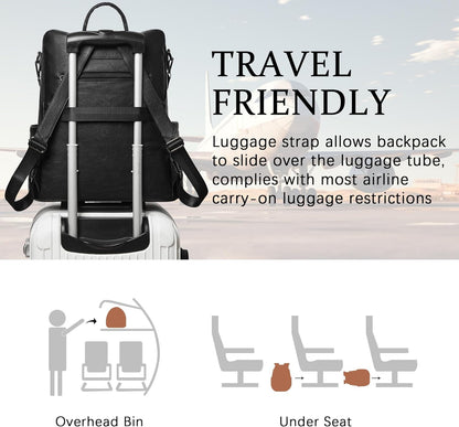 Shrrie Vegan Leather Laptop Backpack for Women 15.6 inch Work Backpack Fashion Travel Backpack Purse for Travel College Work