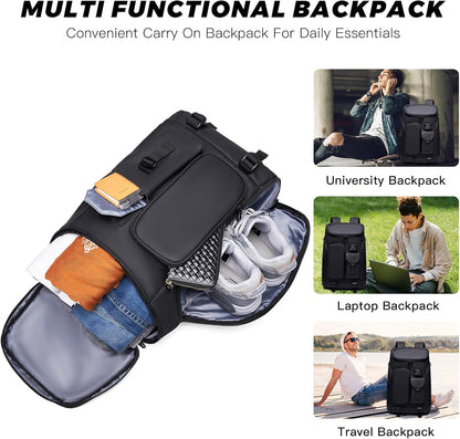 Carry on Travel Backpack for Men Women,30L Multi-Pocket 17.3inch Laptop Backpack, Sports Gym Tennis Badminton Backpack with Shoe Compartment-Black