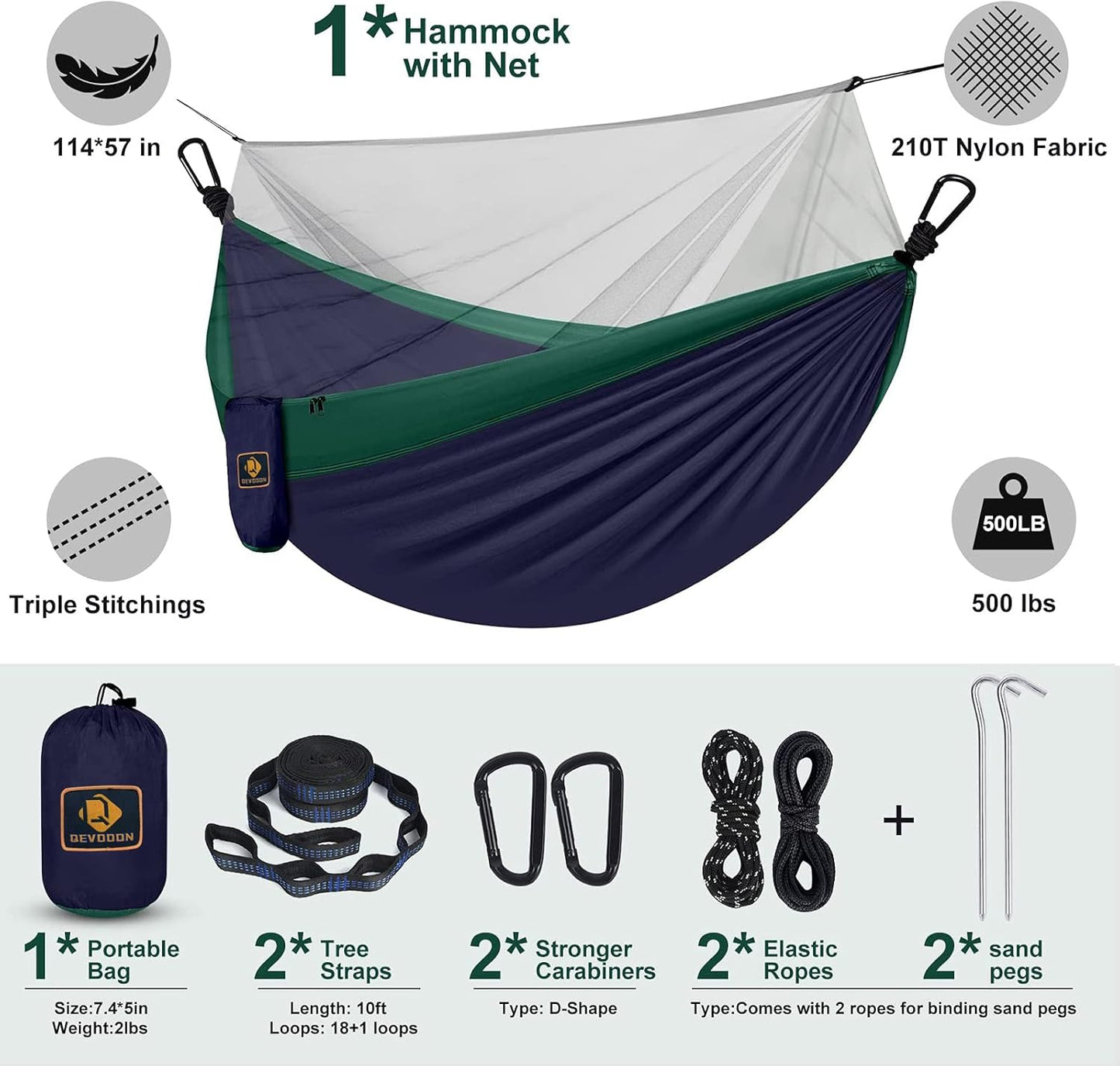 Camping Hammock with Net,Travel Portable Lightweight Hammocks with Tree Straps and Solid D-Shape Carabiners,Parachute Nylon Hammock for Outsides Backpacking Beach Backyard Patio Hiking