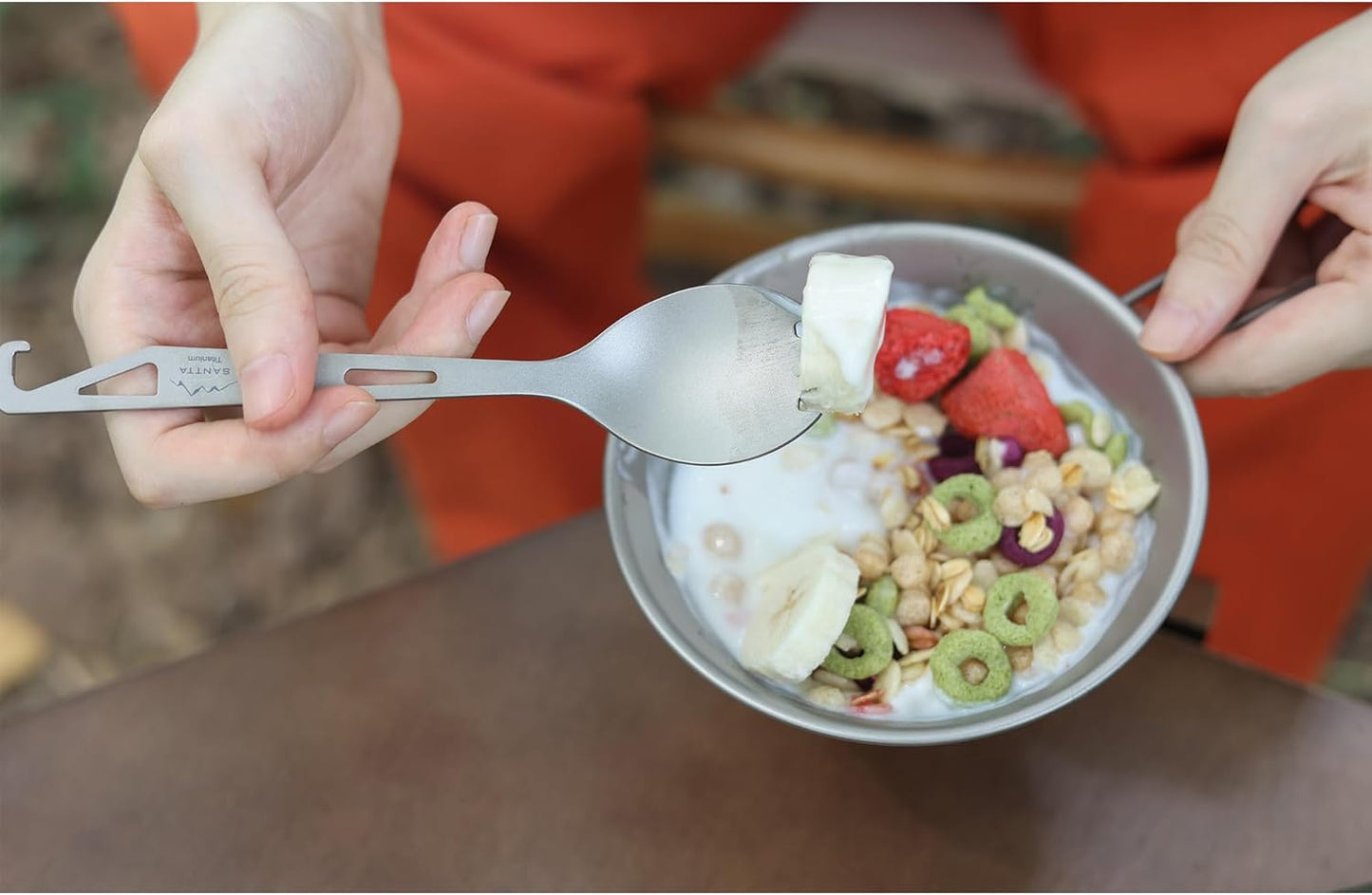 SANTTA Titanium Camping Utensil Set, Titanium(Ti) Spork, Spoon Fork & Bottle Opener Combo Camping Cutlery 2-PC Set